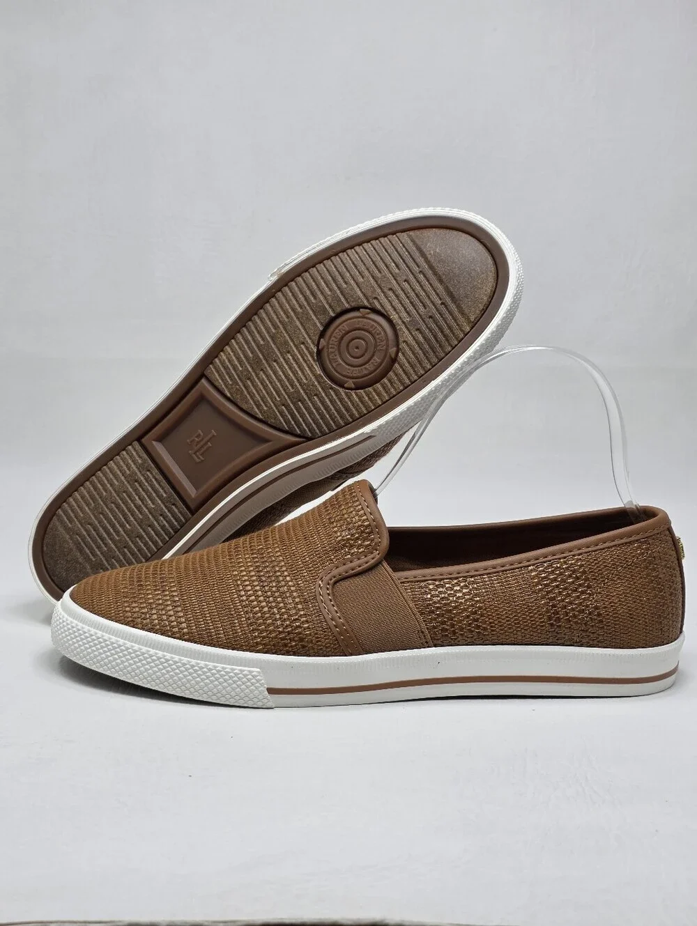 Lauren Ralph Lauren Janis Casual Sneakers Faux Straw Tan Womens Size 9 New